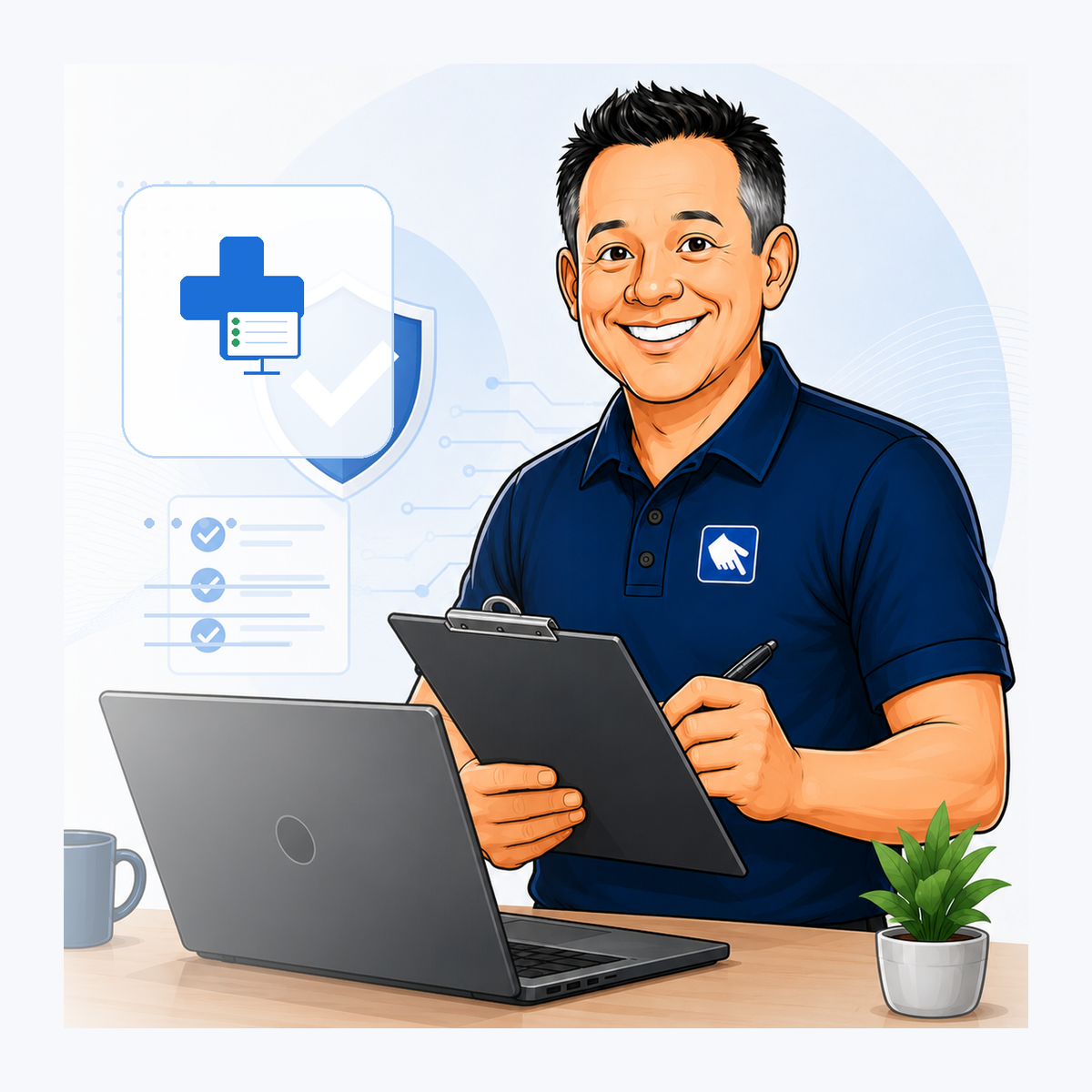 Nick checking a medical office workstation