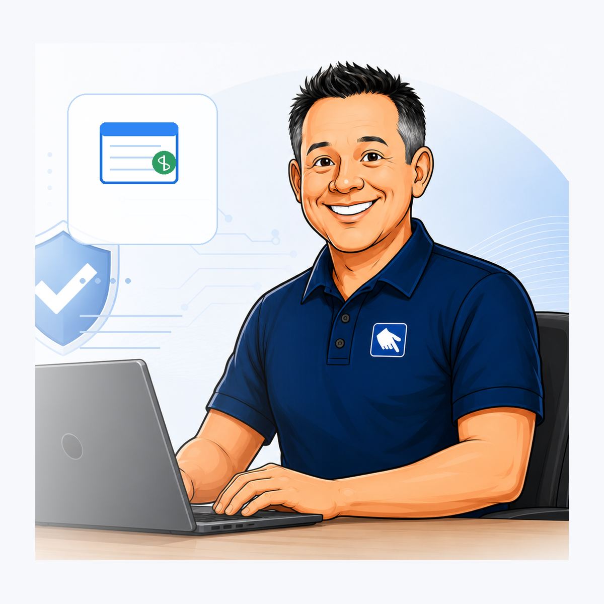Nick working with accounting software on a computer